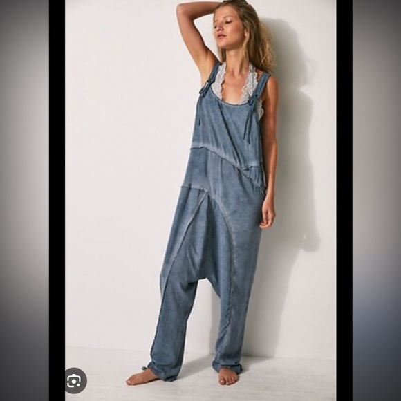 Free people act natural romper oversized overalls boho NWOT gray spring comfy